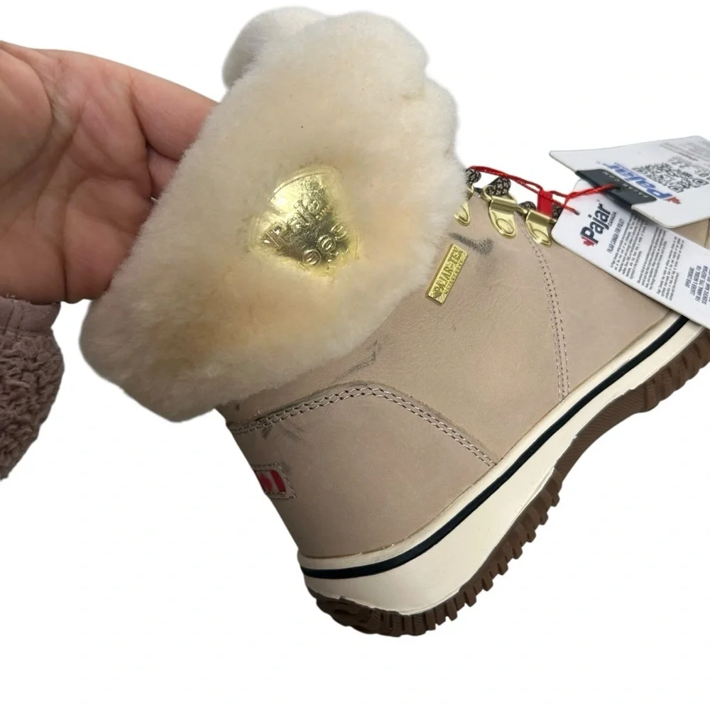 Pajar Galat Ankle Sheepskin Snow Waterproof Leather Boot Sand Women’s Size 6-6.5